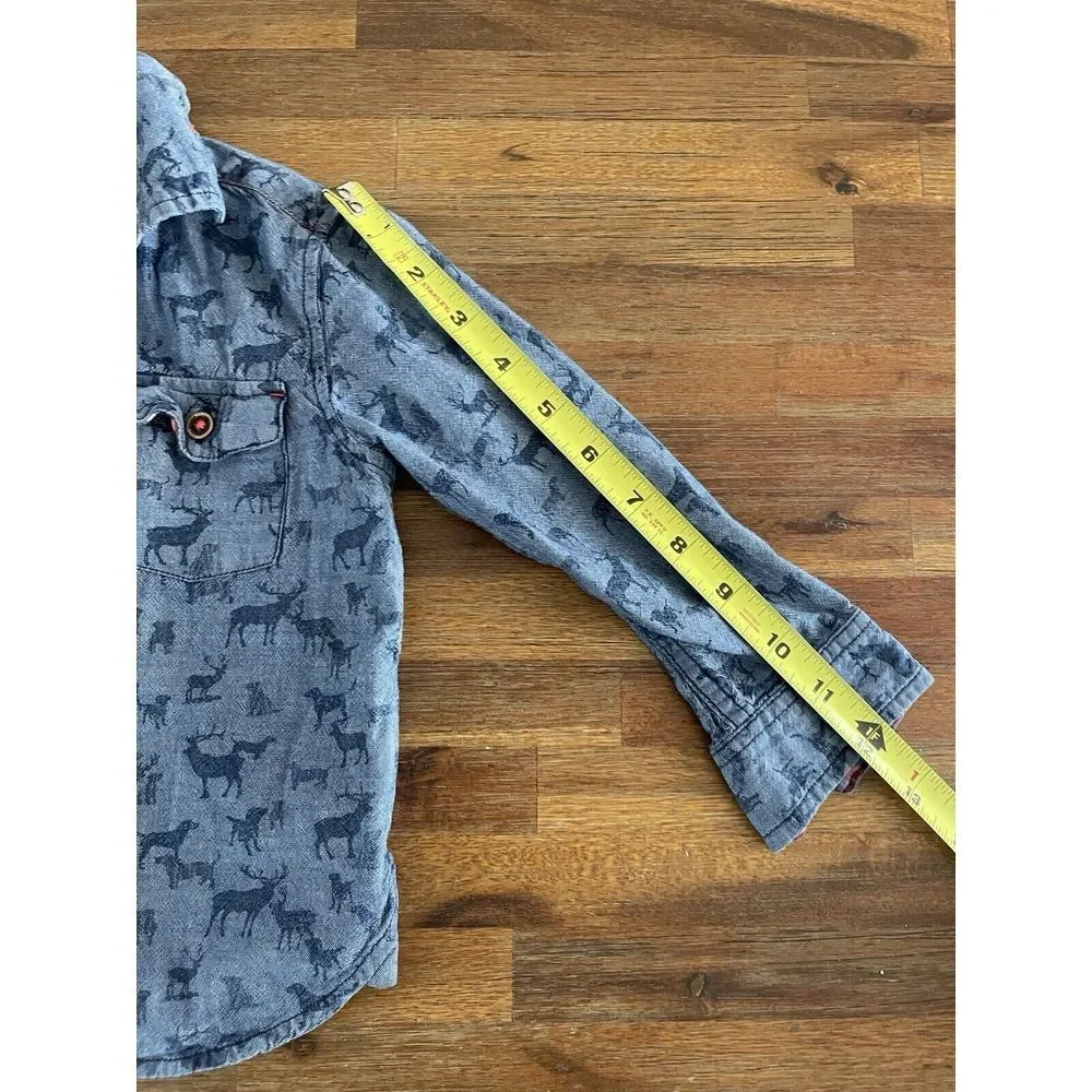 Ted Baker Baby Boys 2T Blue Denim Button‎ Up Shirt Dressy Woodland Deer Dogs